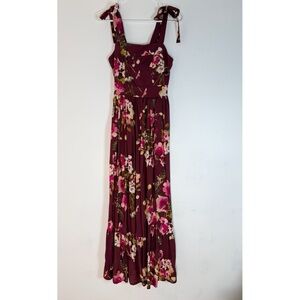 Rachel Zoe Burgundy Floral Tie-Strap Maxi Dress